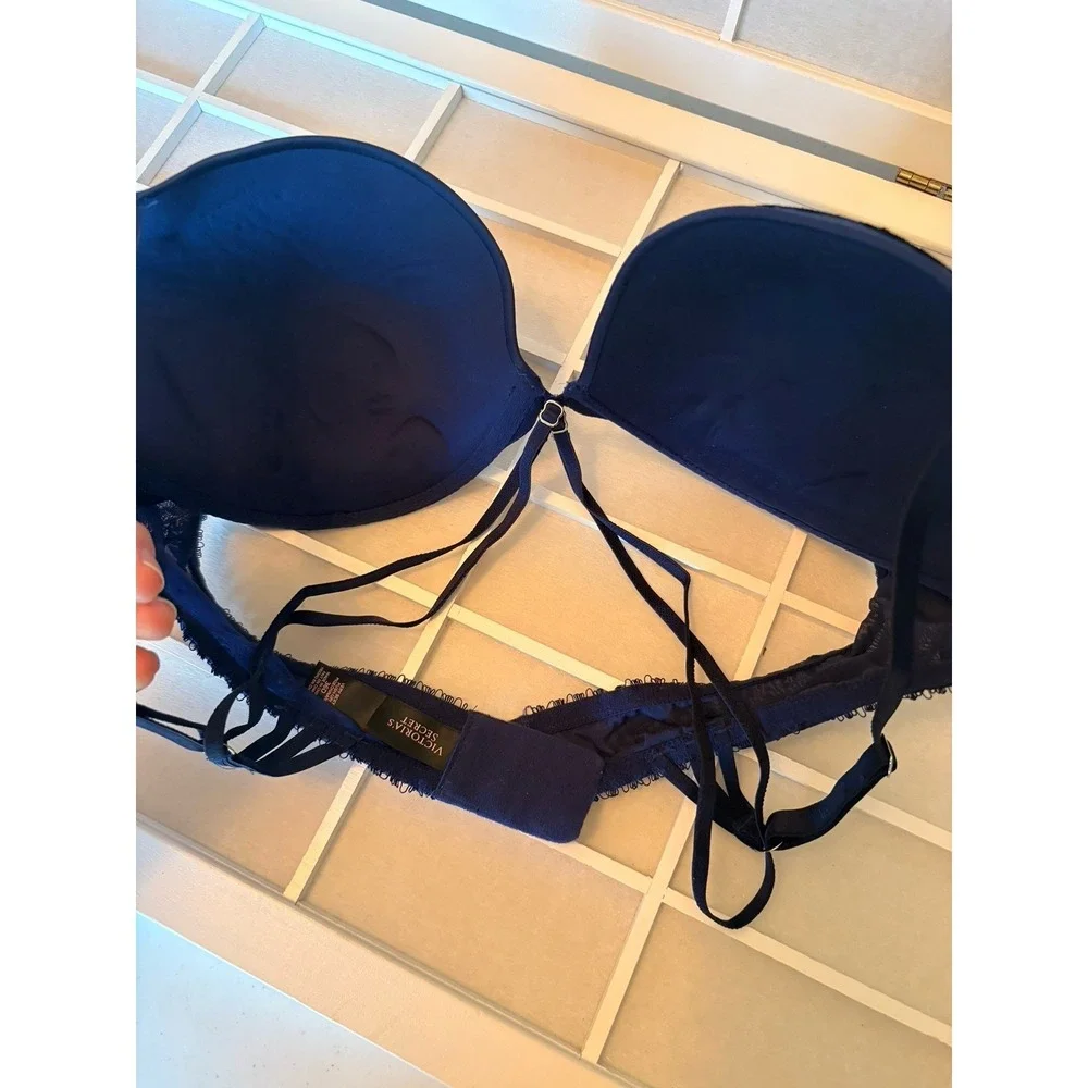 NWT Victoria's Secret Very Sexy Cobalt Blue Black Floral Lace Push-Up Bra 36D